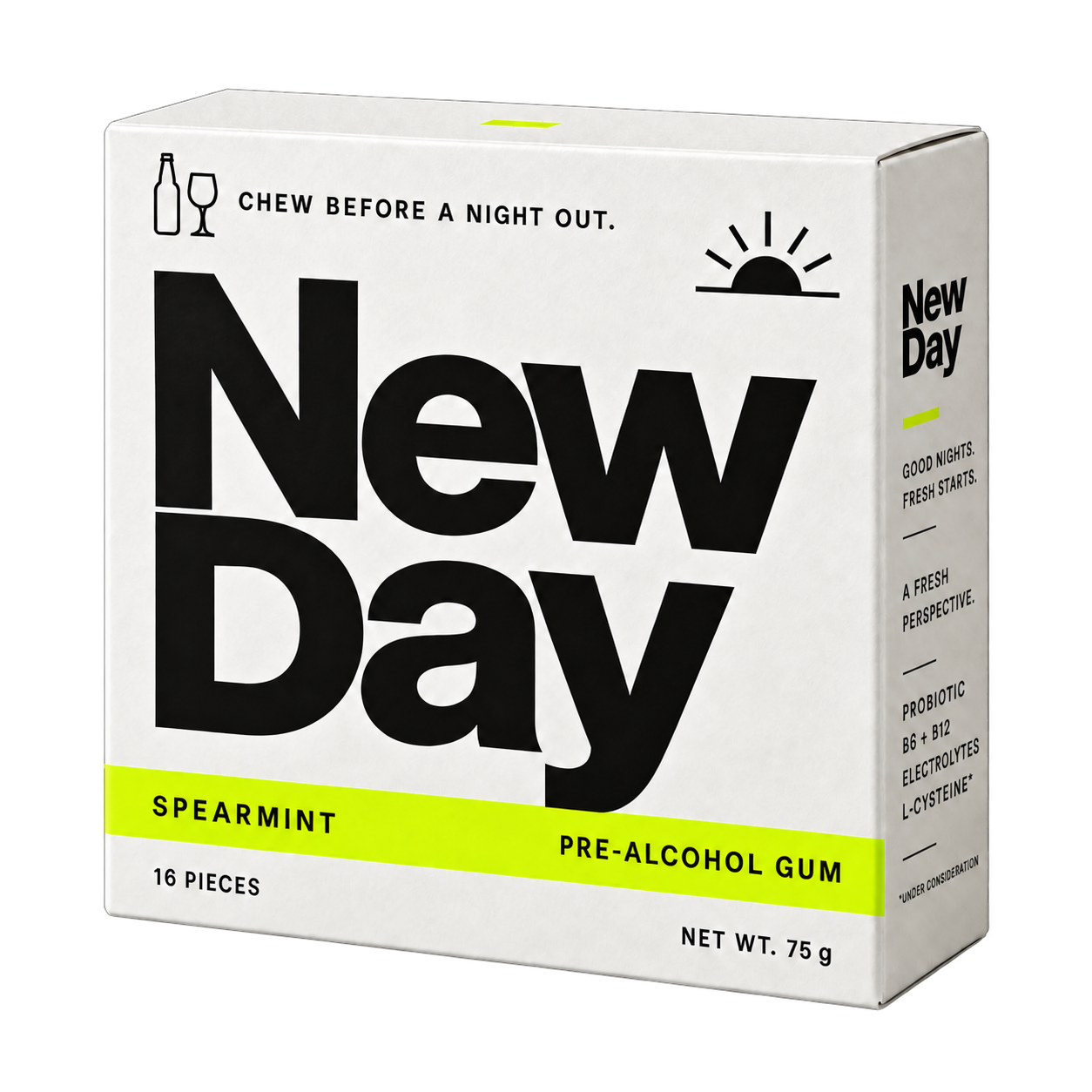 New Day Spearmint pack with electric lime accents